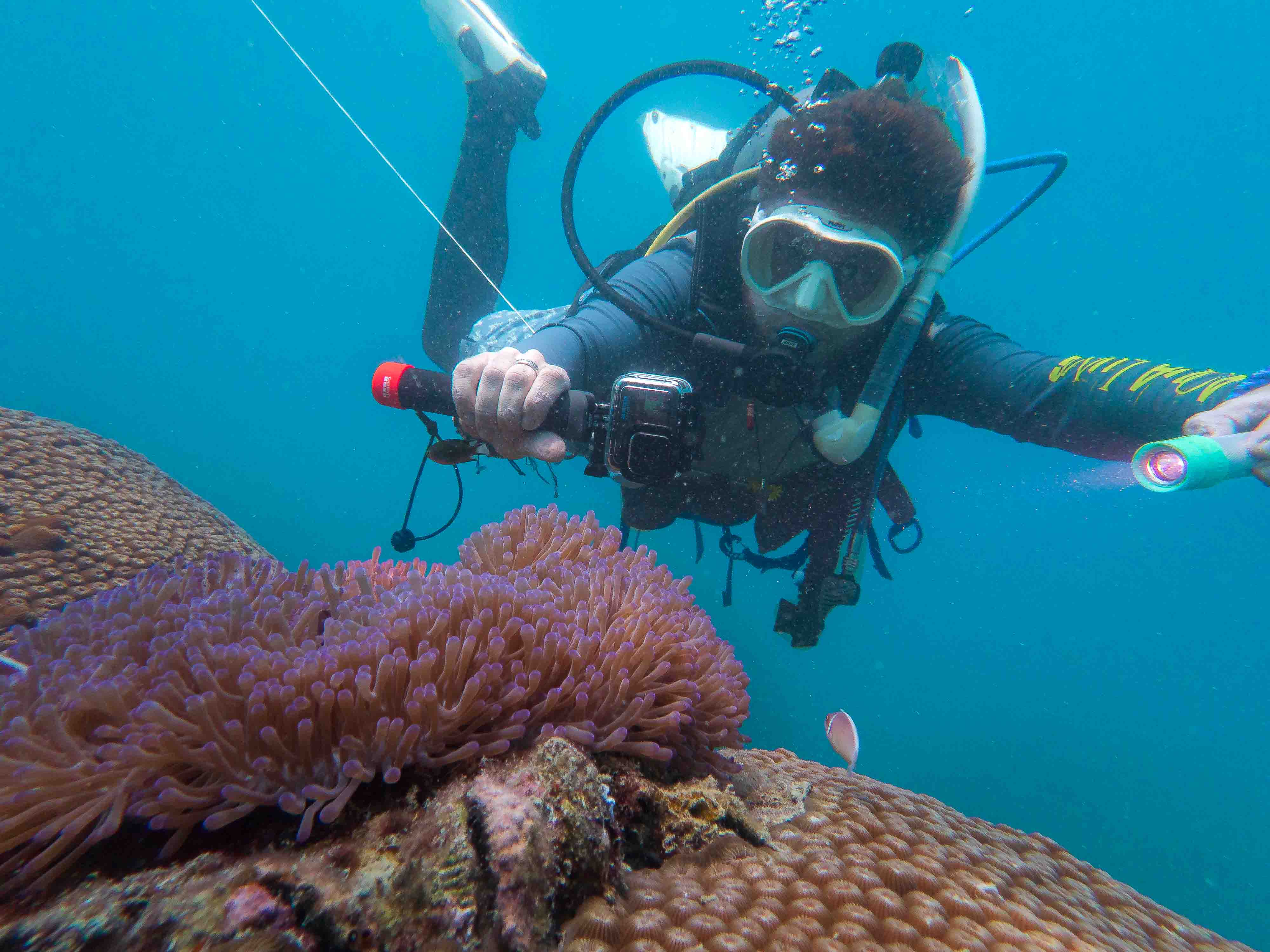 Oli filming underwater with GoPro in Koh Tao, Thailand